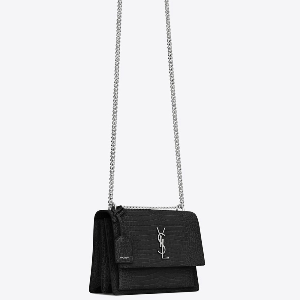 YSL Medium Sunset in Crocodile Embossed Leather